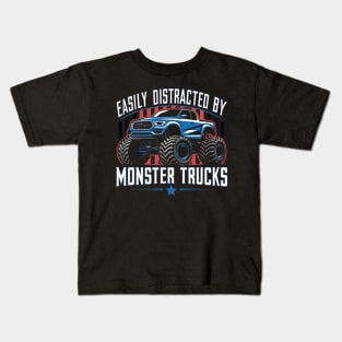 Easily Distracted By Monster Trucks Kids T-Shirt